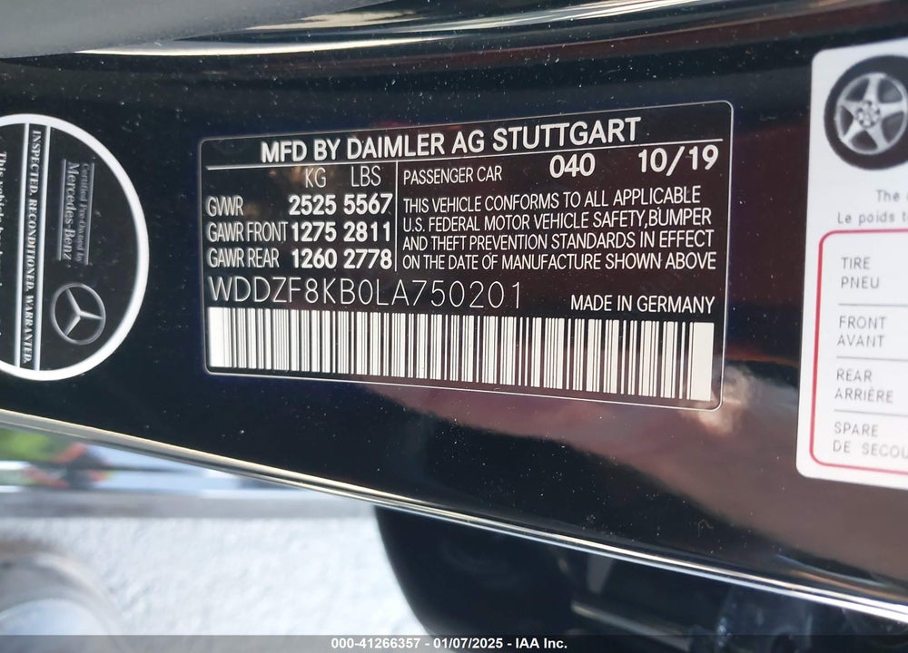2020 MERCEDES-BENZ E VIN: WDDZF8KB0LA750201
