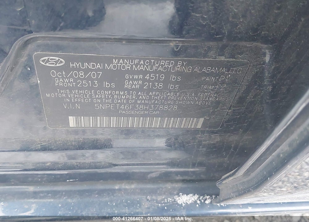 2008 HYUNDAI SONATA GLS V6 VIN: 5NPET46F38H378828