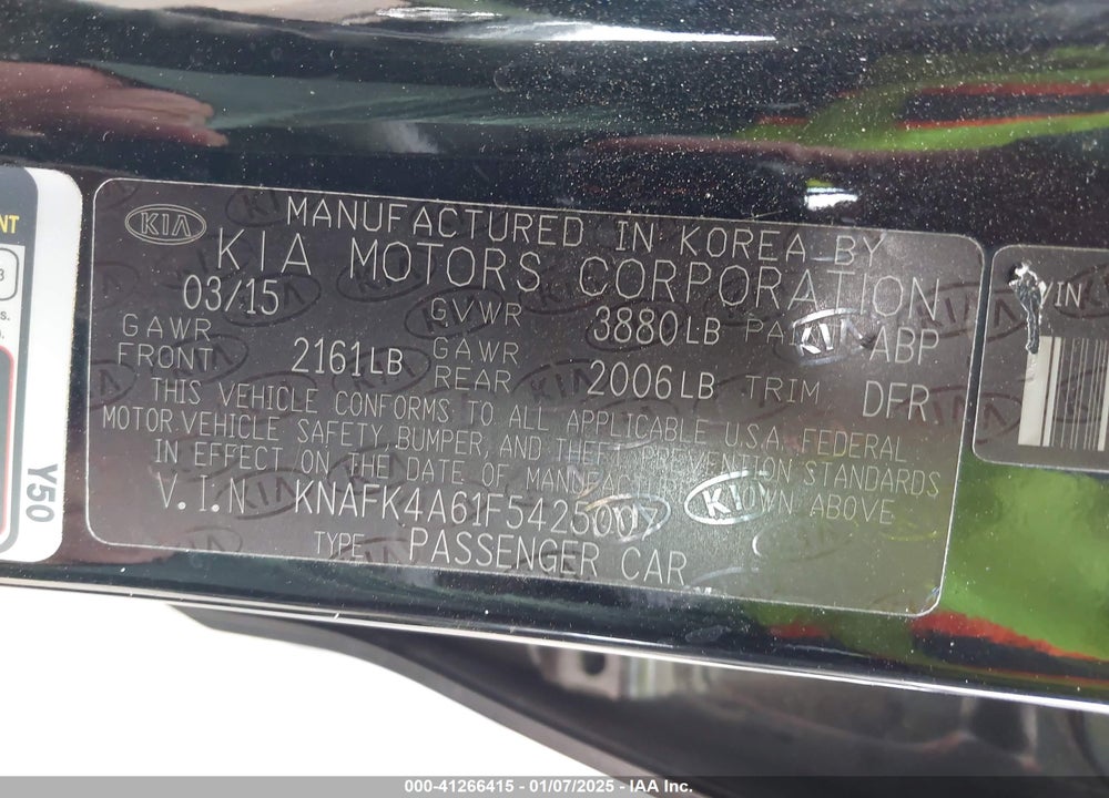 2015 KIA FORTE LX VIN: KNAFK4A61F5425007