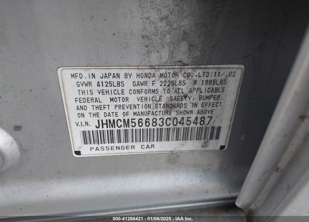 2003 HONDA ACCORD 2.4 EX VIN: JHMCM56683C045487
