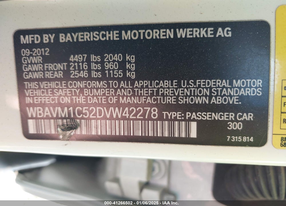 2013 BMW X1 SDRIVE28I VIN: WBAVM1C52DVW42278