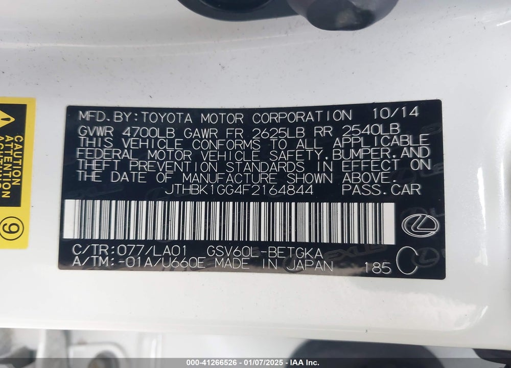 2015 LEXUS ES 350 VIN: JTHBK1GG4F2164844