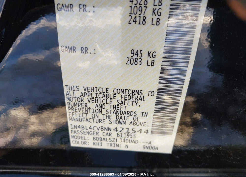 2022 NISSAN ALTIMA VIN: 1N4BL4CV8NN421544