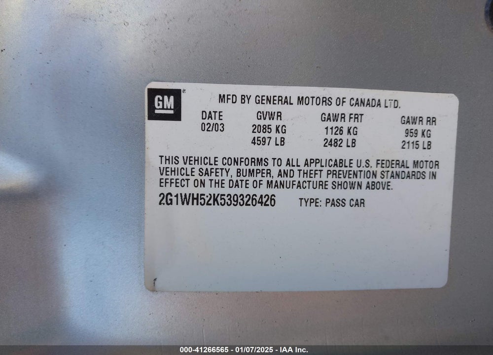 2003 CHEVROLET IMPALA LS VIN: 2G1WH52K539326426