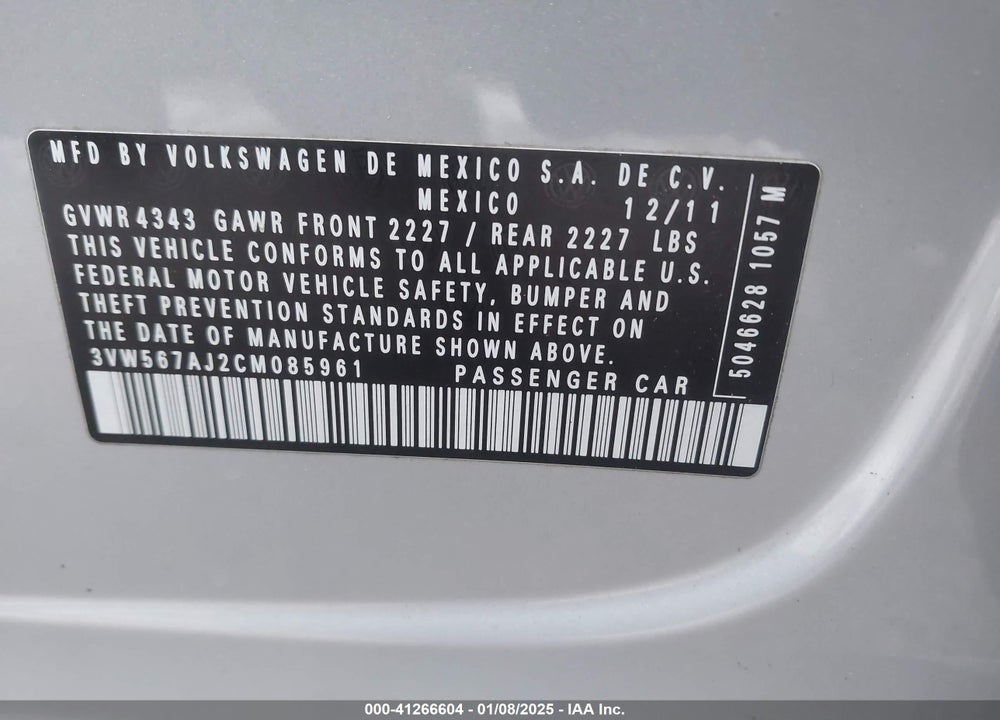 2012 VOLKSWAGEN JETTA GLI VIN: 3VW567AJ2CM085961