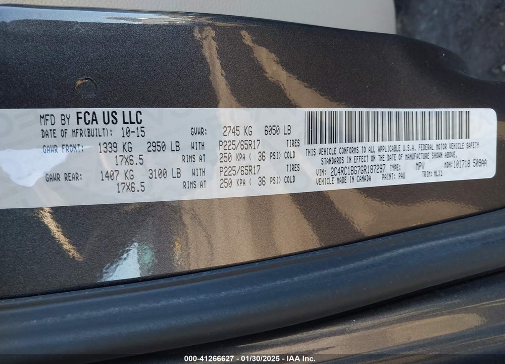 2016 CHRYSLER TOWN & COUNTRY VIN: 2C4RC1BG7GR187297