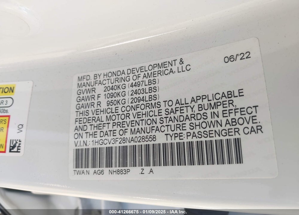 2022 HONDA ACCORD HYBRID SPORT VIN: 1HGCV3F28NA028558