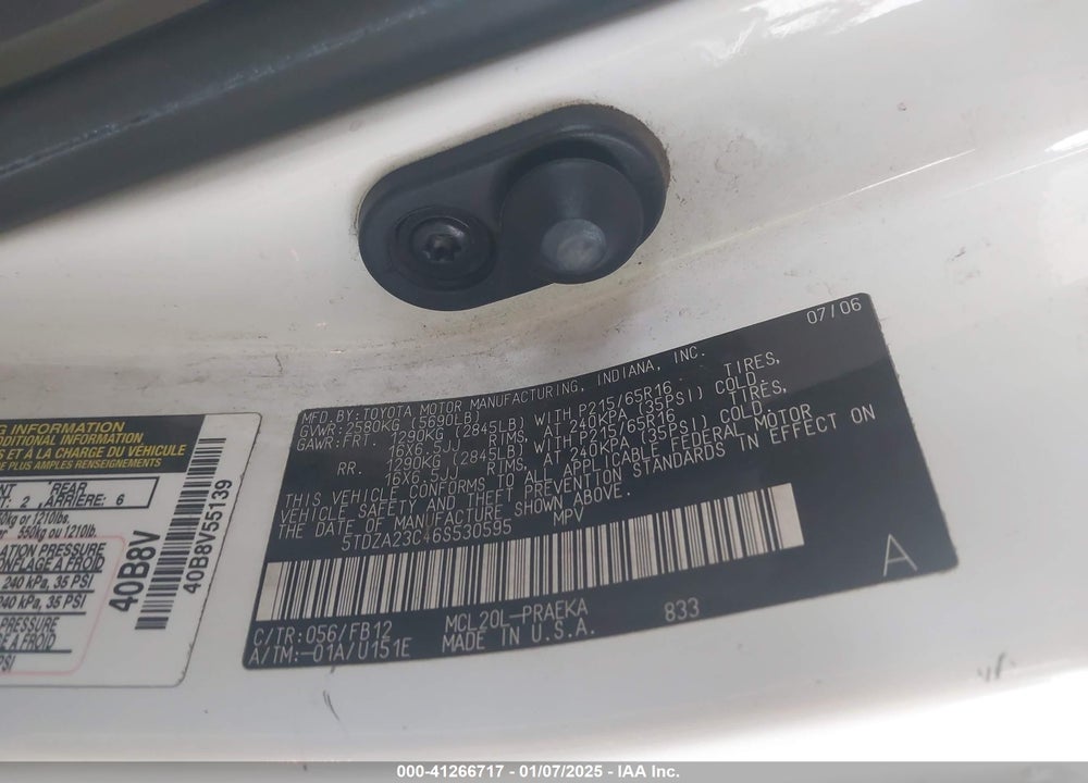 2006 TOYOTA SIENNA CE VIN: 5TDZA23C46S530595