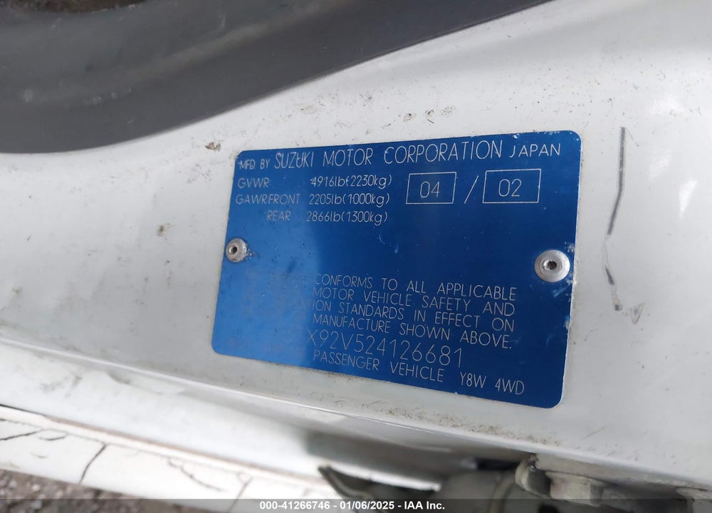 2002 SUZUKI XL-7 VIN: JS3TX92V524126681