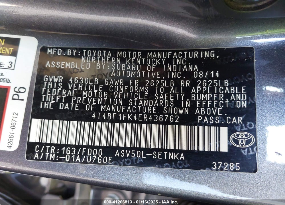 2014 TOYOTA CAMRY LE VIN: 4T4BF1FK4ER436762