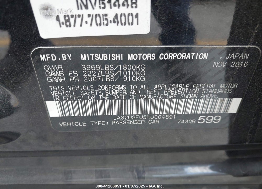 2017 MITSUBISHI LANCER VIN: JA32U2FU5HU004891