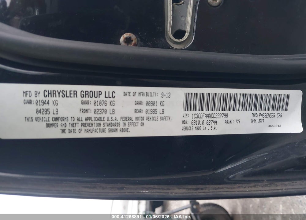2013 DODGE DART SE VIN: 1C3CDFAAXDD332798