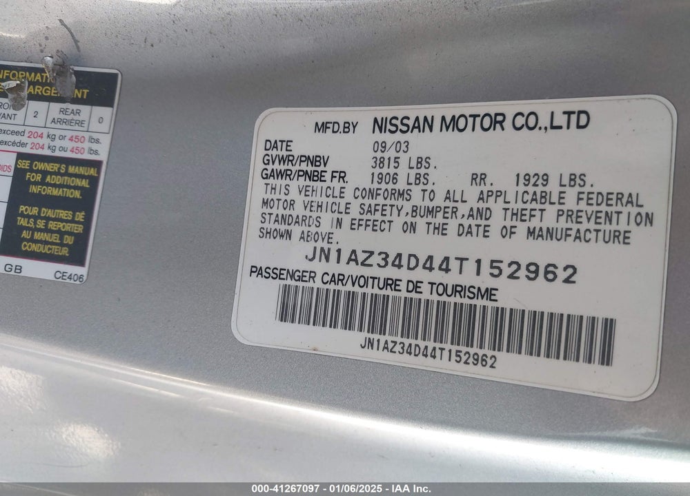 2004 NISSAN 350Z ENTHUSIAST VIN: JN1AZ34D44T152962