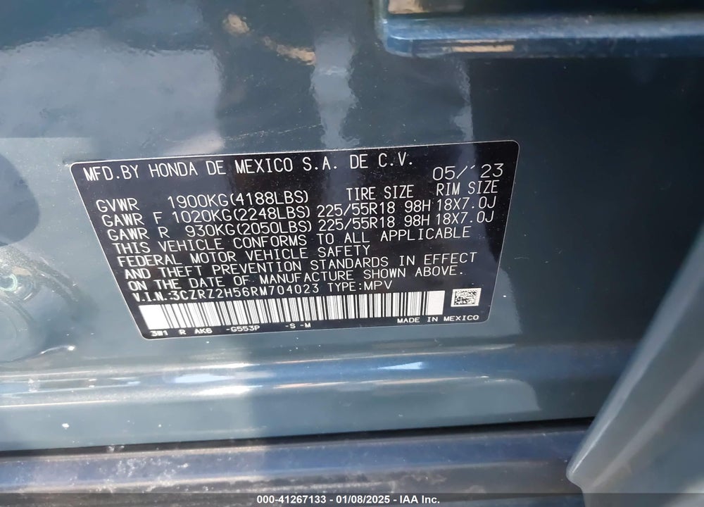 2024 HONDA HR-V VIN: 3CZRZ2H56RM704023