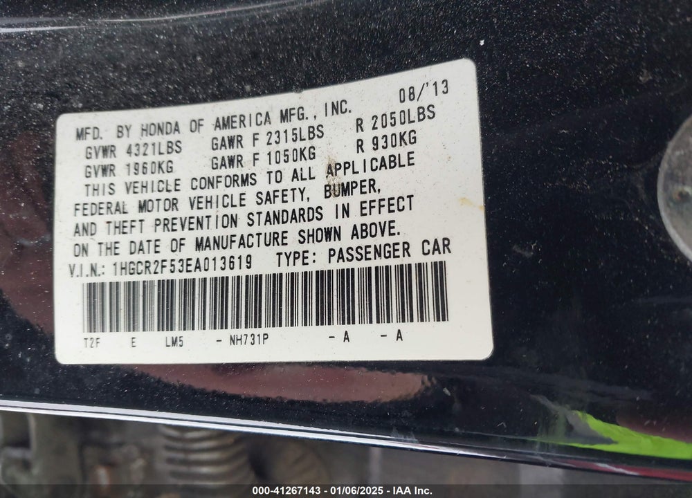 2014 HONDA ACCORD SPORT VIN: 1HGCR2F53EA013619