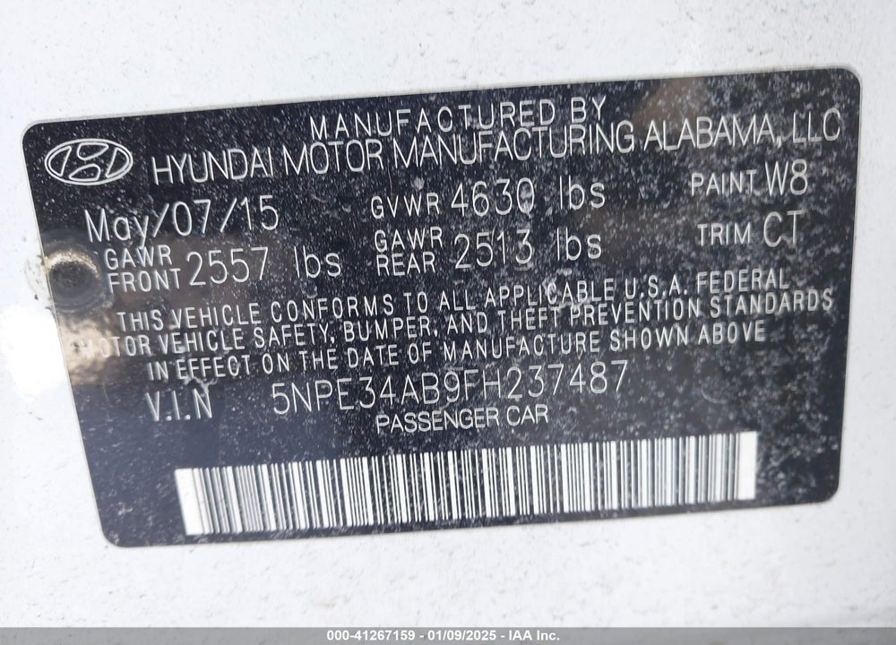 2015 HYUNDAI SONATA LIMITED 2.0T VIN: 5NPE34AB9FH237487
