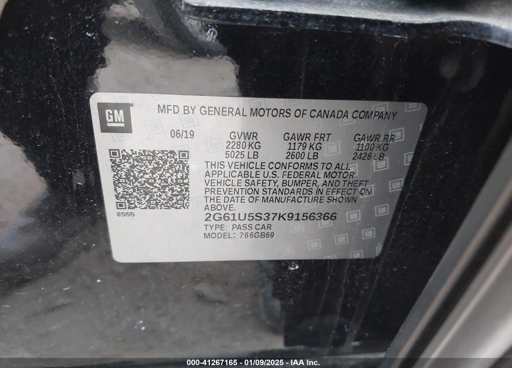 2019 CADILLAC XTS VIN: 2G61U5S37K9156366