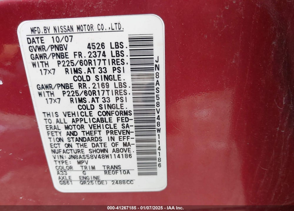 2008 NISSAN ROGUE SL VIN: JN8AS58V48W114186