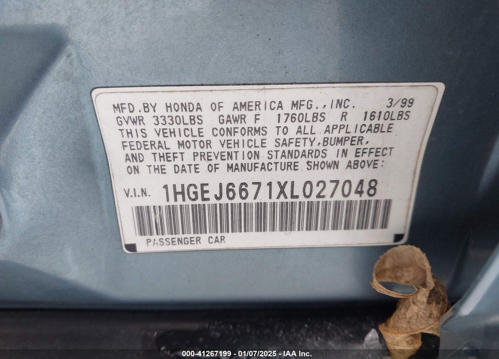 1999 HONDA CIVIC LX VIN: 1HGEJ6671XL027048