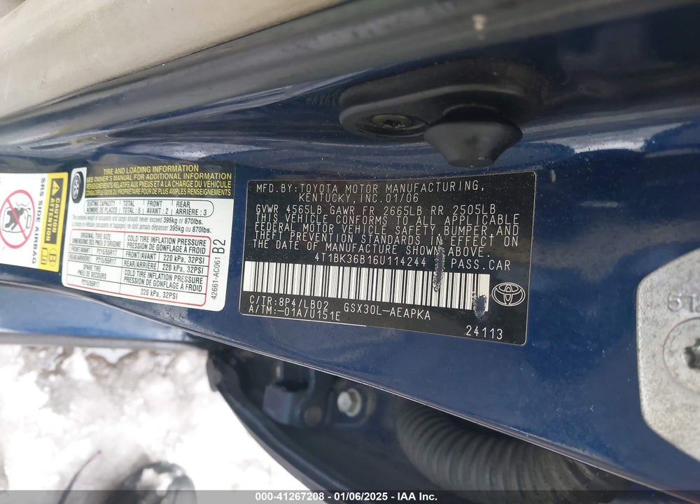 2006 TOYOTA AVALON LIMITED VIN: 4T1BK36B16U114244