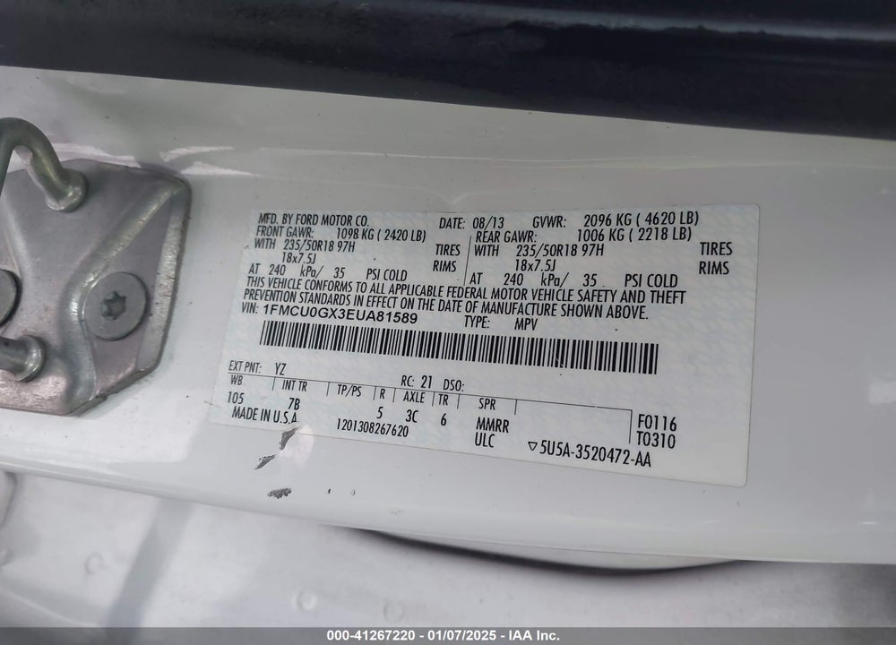 2014 FORD ESCAPE SE VIN: 1FMCU0GX3EUA81589