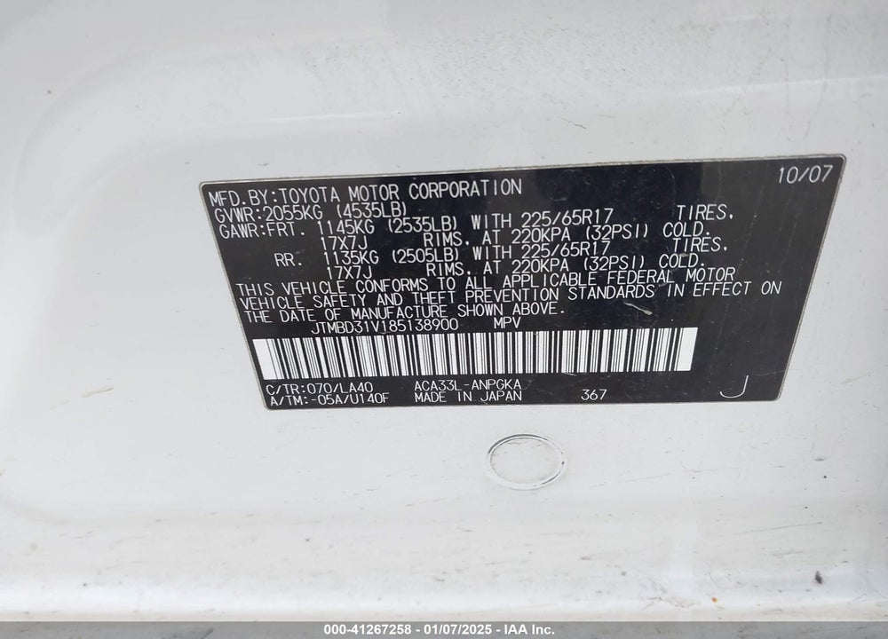 2008 TOYOTA RAV4 VIN: JTMBD31V185138900