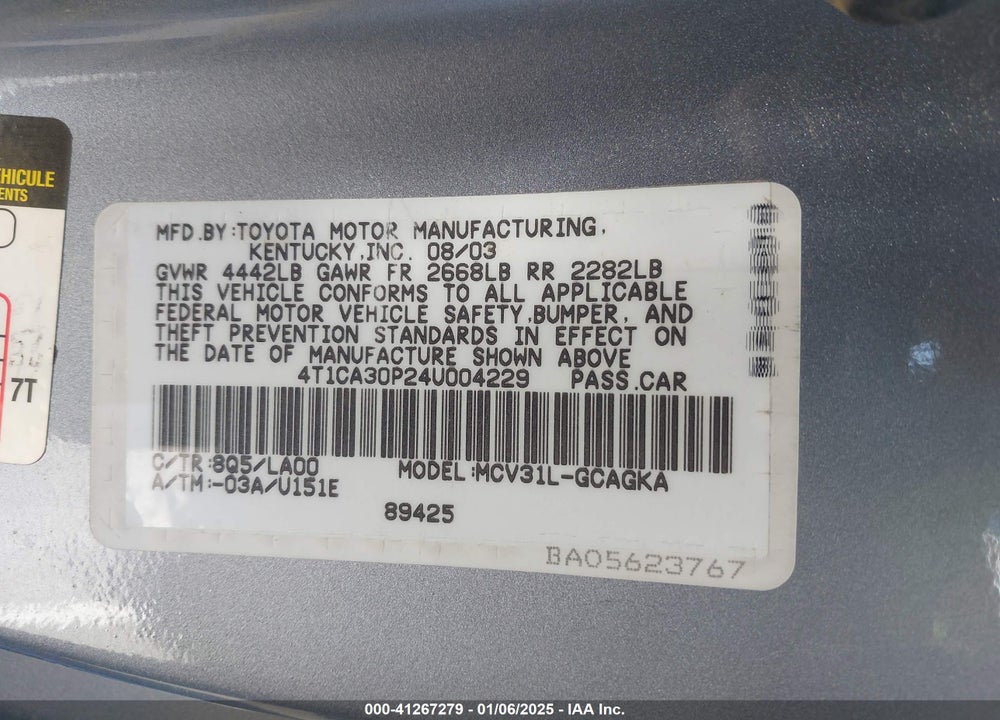 2004 TOYOTA CAMRY SOLARA SLE V6 VIN: 4T1CA30P24U004229