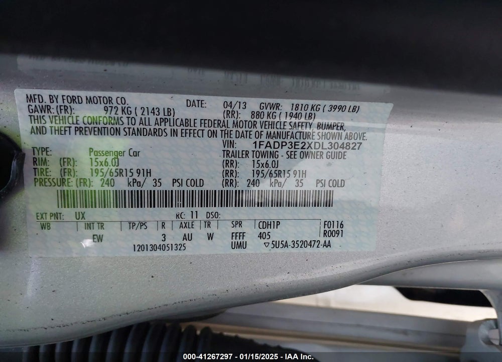 2013 FORD FOCUS S VIN: 1FADP3E2XDL304827