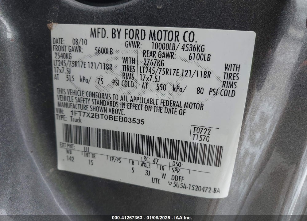 2011 FORD F-250 XL VIN: 1FT7X2BT0BEB03535