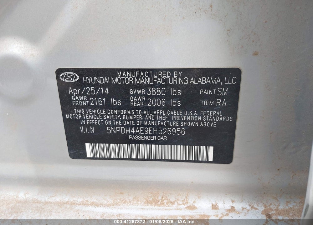 2014 HYUNDAI ELANTRA SE VIN: 5NPDH4AE9EH526956