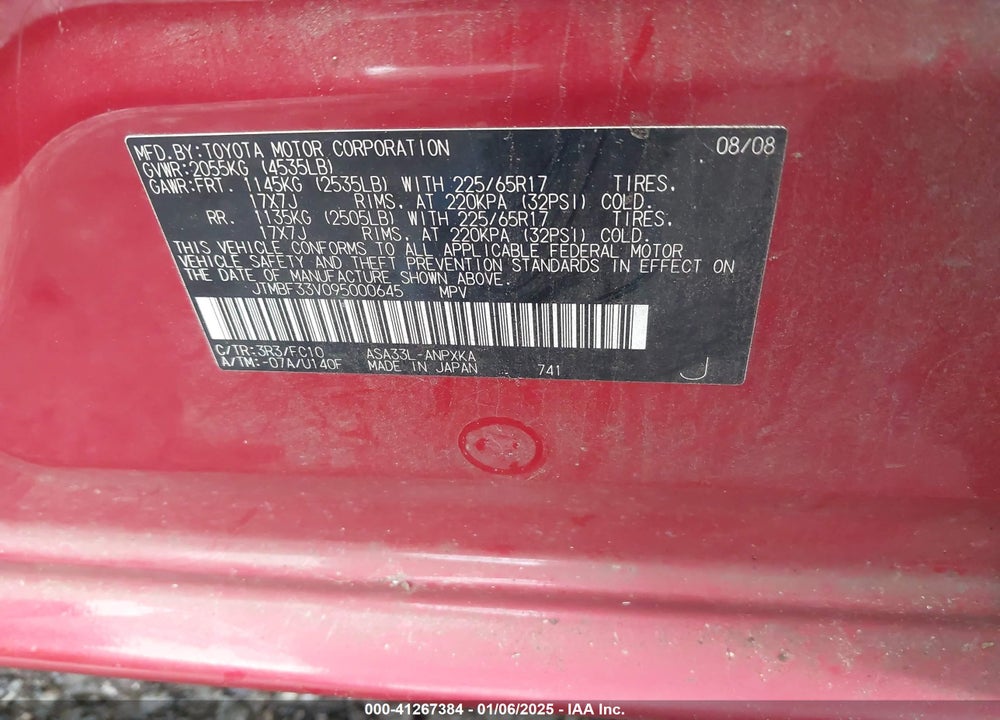 2009 TOYOTA RAV4 VIN: JTMBF33V095000645
