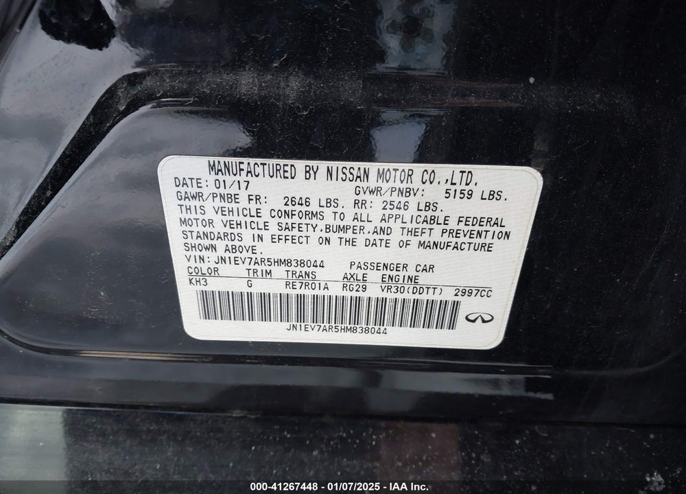 2017 INFINITI Q50 3.0T SIGNATURE EDITION VIN: JN1EV7AR5HM838044