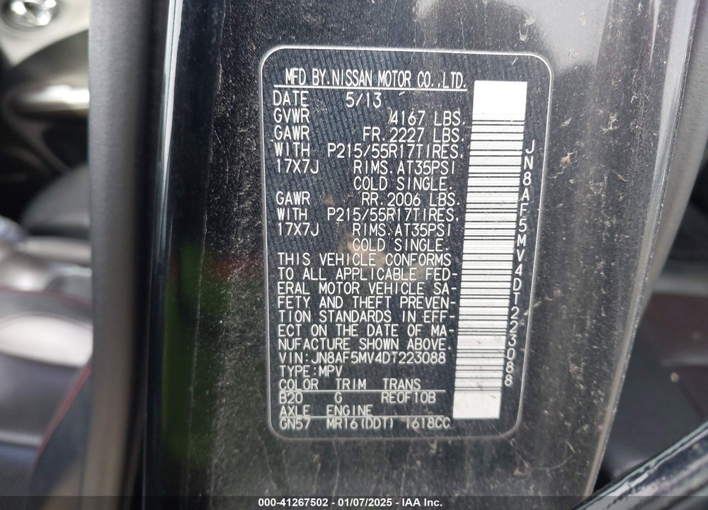 2013 NISSAN JUKE SL VIN: JN8AF5MV4DT223088