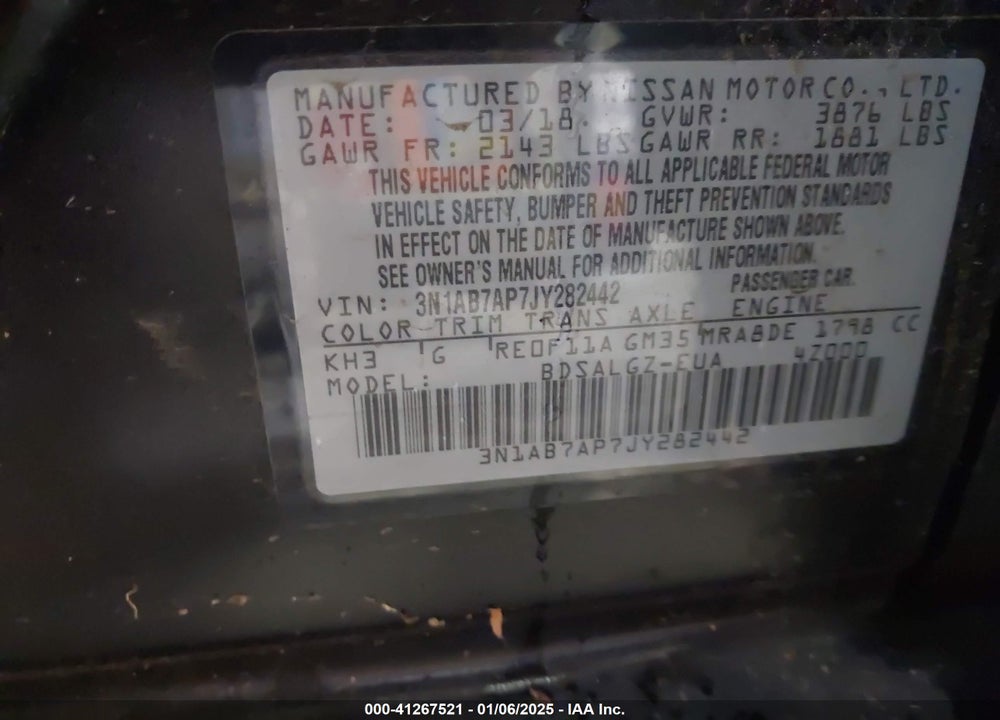 2018 NISSAN SENTRA SL VIN: 3N1AB7AP7JY282442