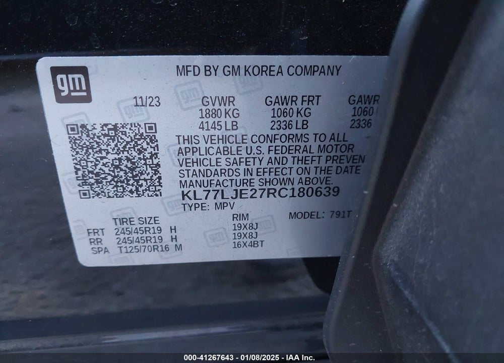 2024 CHEVROLET TRAX VIN: KL77LJE27RC180639