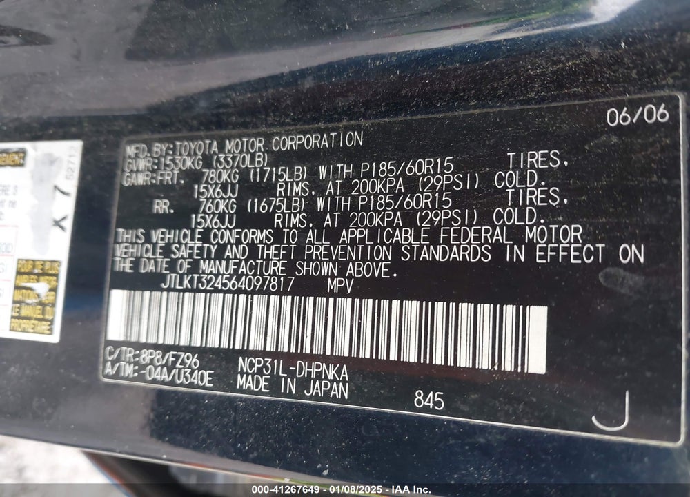 2006 SCION XB VIN: JTLKT324564097817