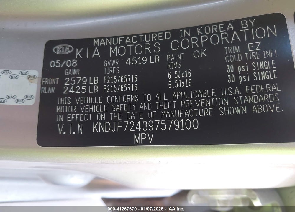 2009 KIA SPORTAGE LX VIN: KNDJF724397579100