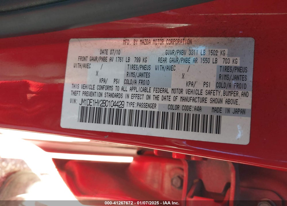2011 MAZDA 2 TOURING VIN: JM1DE1HY2B0104429