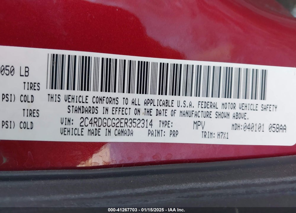 2014 DODGE GRAND CARAVAN SXT VIN: 2C4RDGCG2ER352314