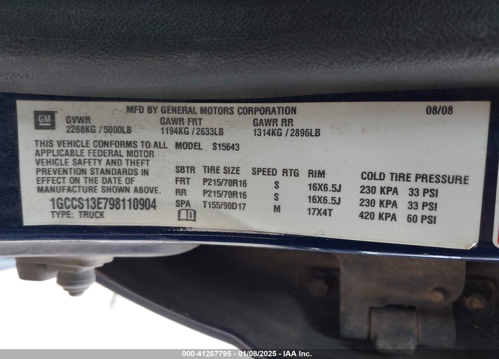2009 CHEVROLET COLORADO LT VIN: 1GCCS13E798110904