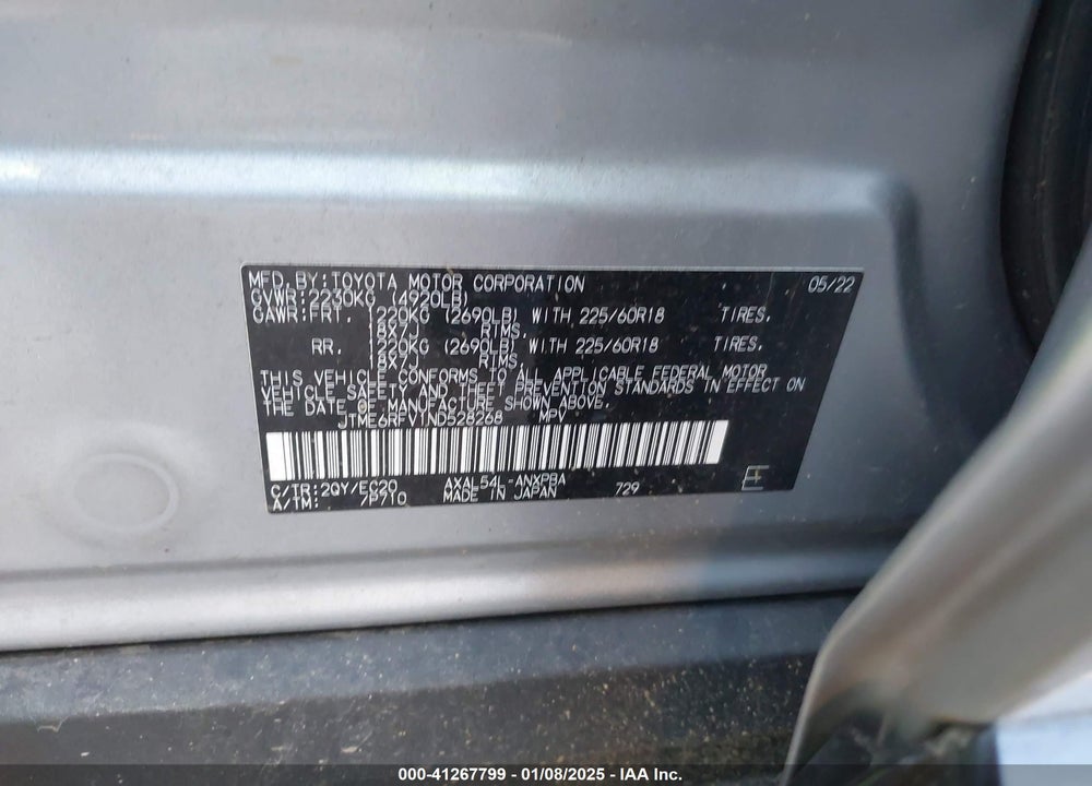 2022 TOYOTA RAV4 HYBRID XSE VIN: JTME6RFV1ND528268