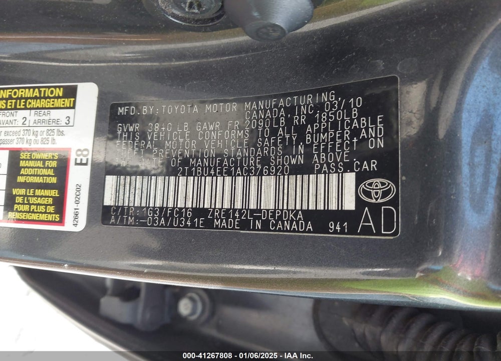 2010 TOYOTA COROLLA LE VIN: 2T1BU4EE1AC376920