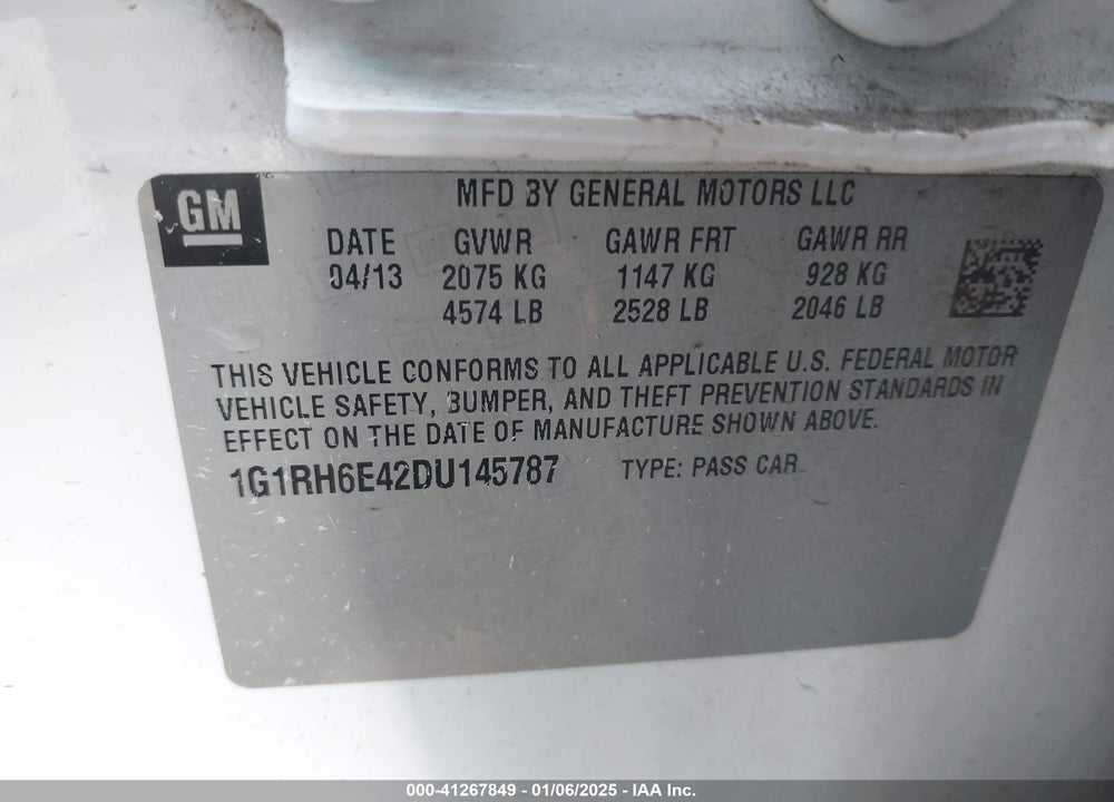 2013 CHEVROLET VOLT VIN: 1G1RH6E42DU145787