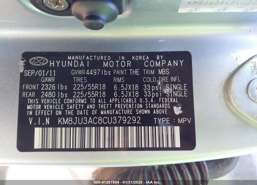 2012 HYUNDAI TUCSON LIMITED VIN: KM8JU3AC8CU379292