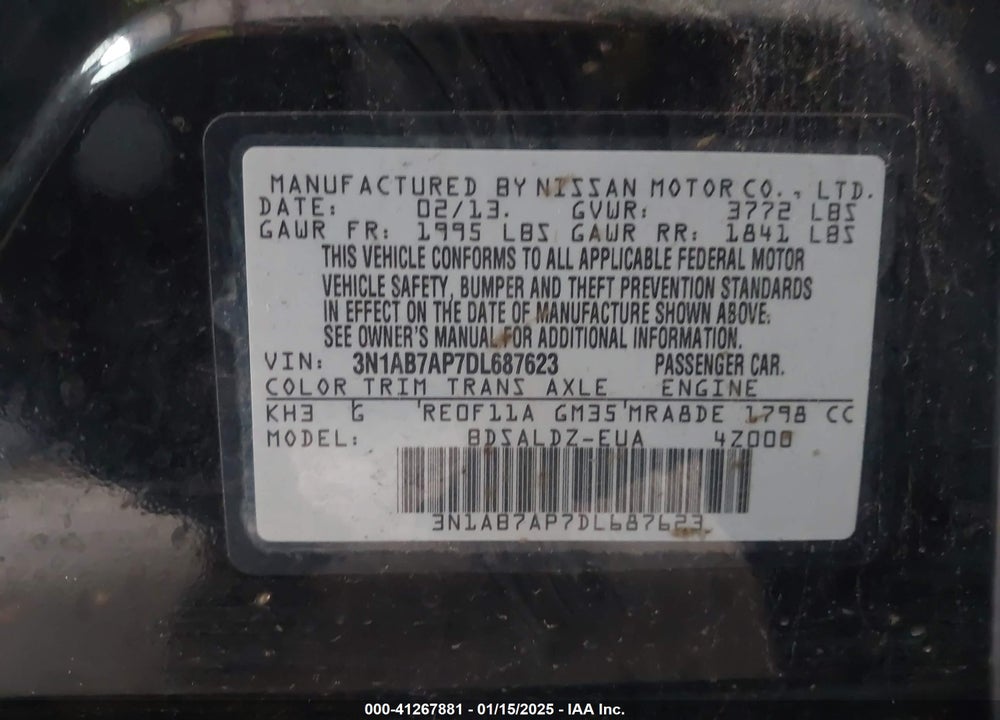 2013 NISSAN SENTRA VIN: 3N1AB7AP7DL687623