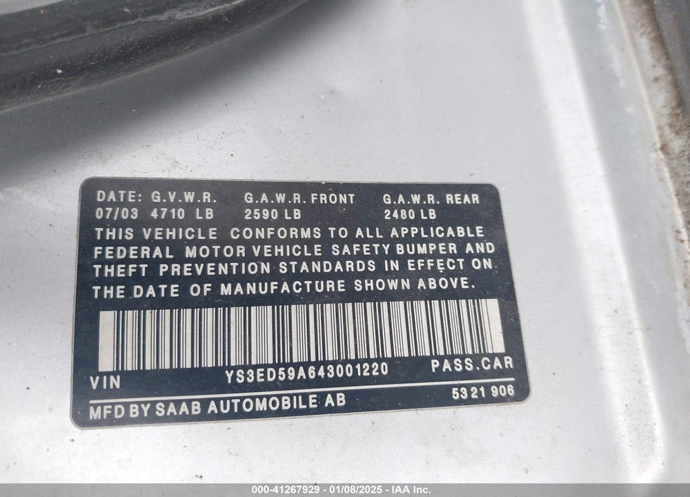 2004 SAAB 9-5 ARC VIN: YS3ED59A643001220