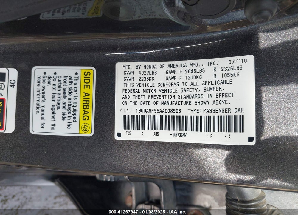 2010 ACURA TL 3.7 VIN: 19UUA9F55AA008906