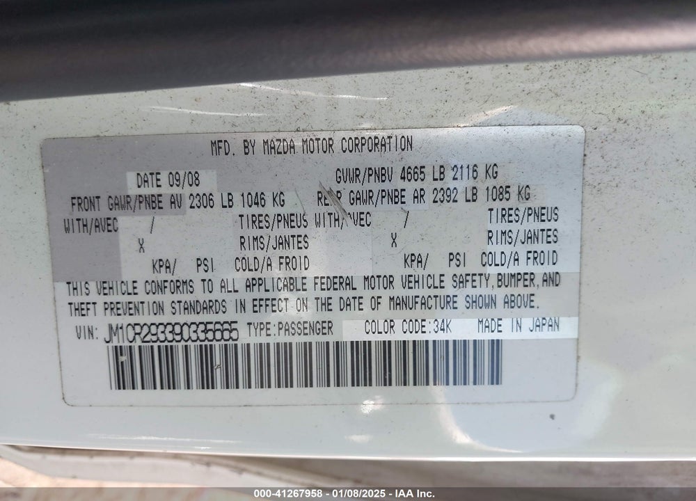 2009 MAZDA 5 SPORT VIN: JM1CR293390335665