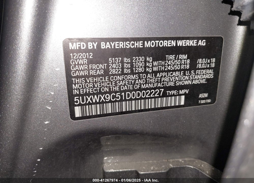 2013 BMW X3 XDRIVE28I VIN: 5UXWX9C51D0D02227
