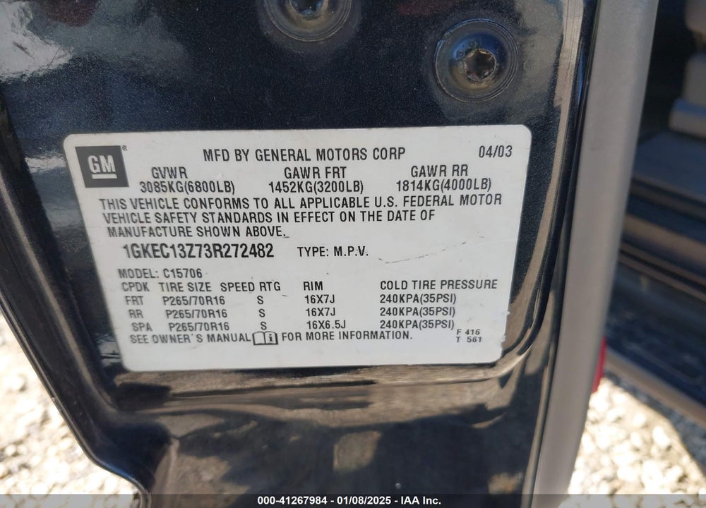 2003 GMC YUKON SLT VIN: 1GKEC13Z73R272482